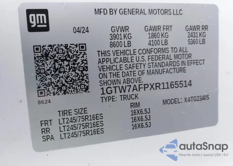 2024 GMC Savana Cargo Rwd 2500 Regular Wheelbase Work Van from USA, damaged, VIN 1GTW7AFPXR1165514